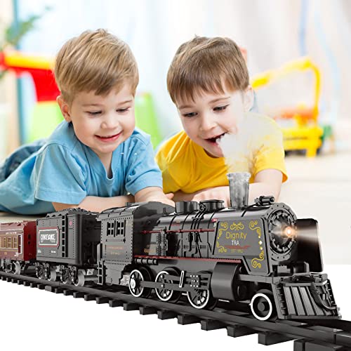 Electric Train Set for Kids with Steam Locomotive, Light & Sounds S601002