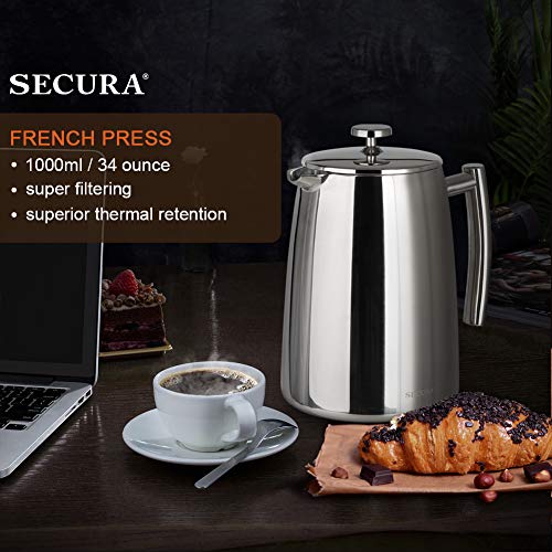 Secura French Press Coffee Maker, 50-Ounce, 304 Stainless Steel Insulated Z9306