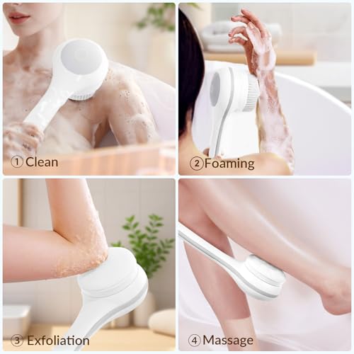 Electric Body Brush Back Scrubber for Shower, Waterproof Dual Handle with 3 Heads X695155