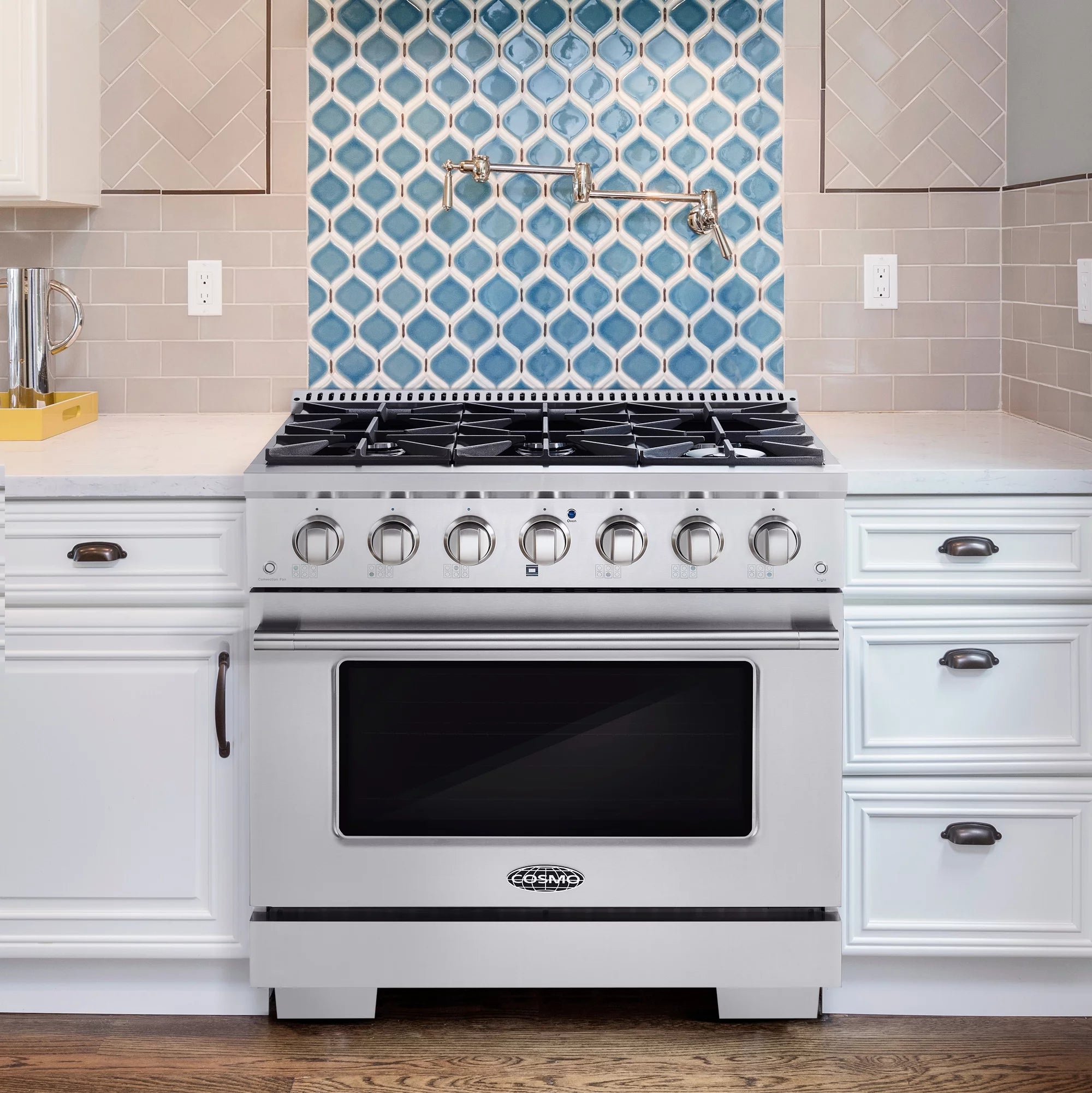 Cosmo 2 Piece Kitchen Appliance Package with 36" Gas Range & Under Cabinet Range Hood Y462307