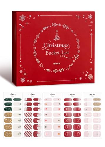 ohora Semi Cured Gel Nail Strips ([2025 Christmas Set] N Red Chrome & N Joy) - Works with Any Lamps, Salon-Quality, Long Lasting, Easy to Apply & Remove