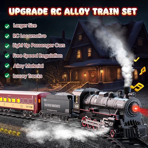 Hot Bee Train Set for Boys, Remote Control Electric Toy with Steam Locomotive E1277