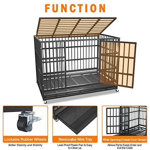 Heavy Duty Dog Crate Cage Kennel for Large Dogs with Removable Trays and Wheels J3652