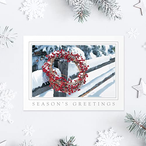 Masterpiece Holiday Greetings Christmas Cards with Snowy Cardinal Wreath, 16 Boxed with Envelopes L381397