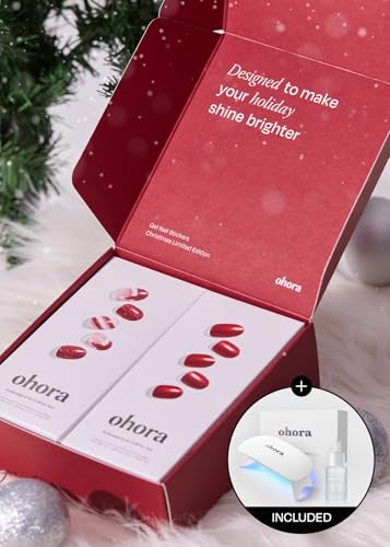 ohora Semi Cured Gel Nail Strips Red Chrome & Joy Christmas Set V6536
