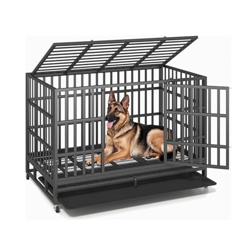 48 Inch Heavy Duty Dog Crate for Large Dogs, Double Door Steel Cage with Removable Tray L544488