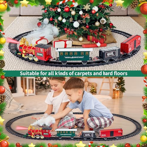 Kids Train Set with Steam Locomotive, Sounds & Lights for Boys Girls Ages 3-8 N4969