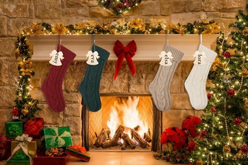 Bone Shaped Dog Christmas Stockings 3 Pack Cable Knit with Name Tag X7669