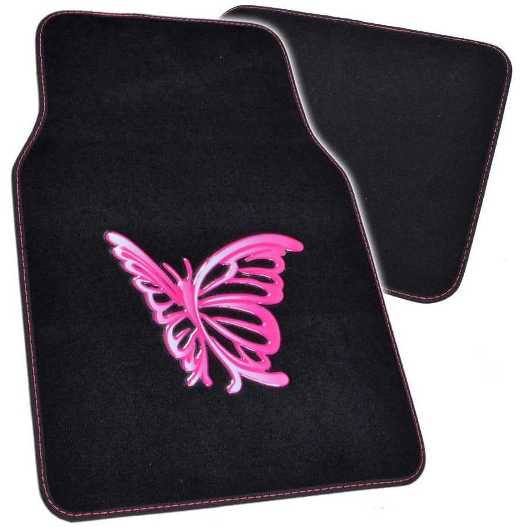 BDK Pink Butterfly Car Floor Mats Full Set Rubber Backing H618864