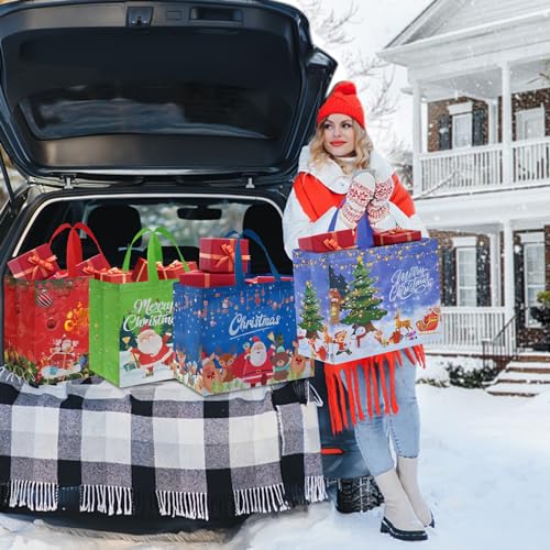 AhfuLife 12 PCS Reusable Christmas Gift Bags with Handles, Assorted Sizes J39716