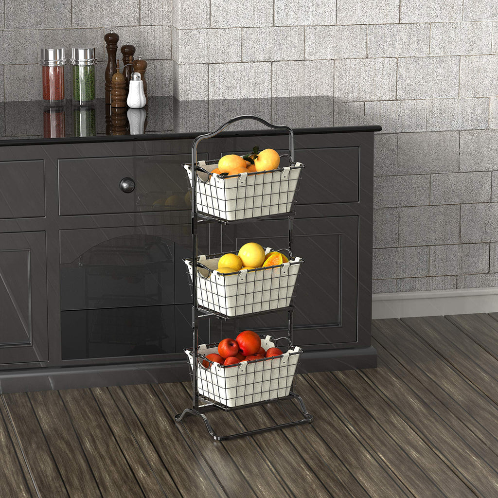 SimpleHouseware 3-Tier Wire Fruit Basket Stand, Black K8545