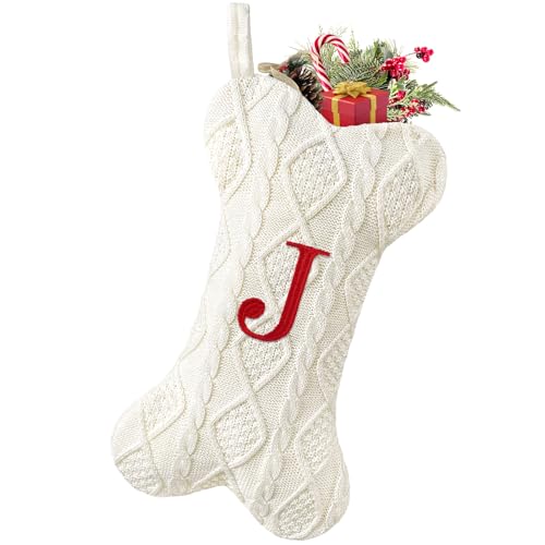 Malier Dog Christmas Stocking with Initials, Letter B, White Large Bone Shape M71542