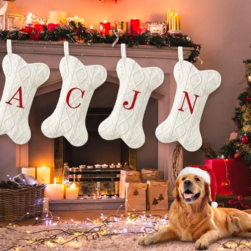 Malier Dog Christmas Stocking with Initials, Letter B, White Large Bone Shape M71542