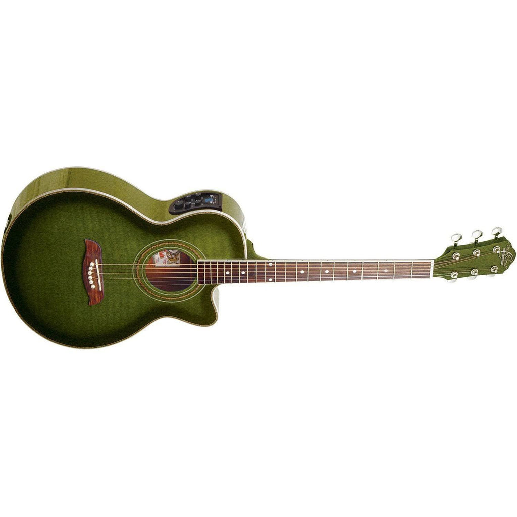 Oscar Schmidt OG10CEFTGR Cutaway Acoustic Electric Guitar Trans Green M5882