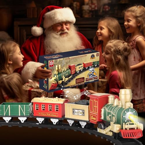 Electric Christmas Train Set with Lights and Sounds for Kids Y77468