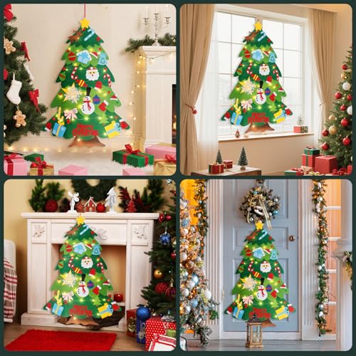 Montessori Felt Christmas Tree for Toddlers with 32 Ornaments and String Lights I83532