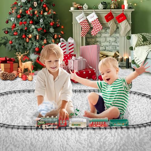 JUQU Christmas Train Set for Kids Ages 3-8 Remote Control Steam Locomotive with Tracks C947409