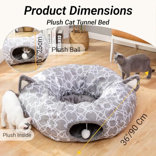 LUCKITTY Geometric Cat Tunnel with Plush Inside, Collapsible with Balls D91078