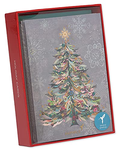 Papyrus Boxed Christmas Cards with Envelopes, Christmas Trees, 14-Count C8880