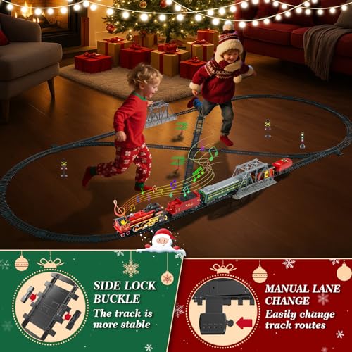 Electric Train Set for Kids with Remote Control, Steam Locomotive with Lights & Sounds F801