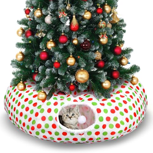 Soulchen Cat Tunnel Christmas Tree Skirt 3ft x 3ft Red and Green T171676