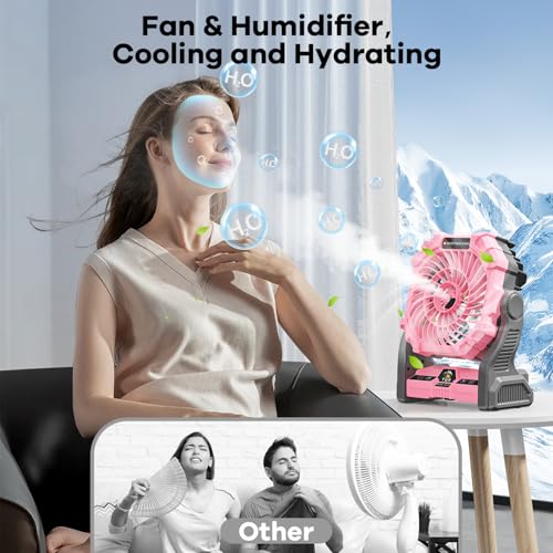 Portable Misting Fan with RGB Lantern, 30000 mAh Rechargeable Camping Fan I36923