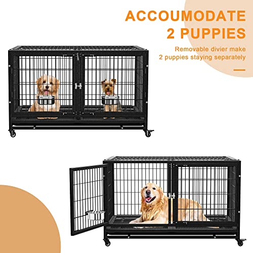 Heavy Duty Dog Crate Cage Kennel for Large Dogs with Removable Trays and Wheels J3652