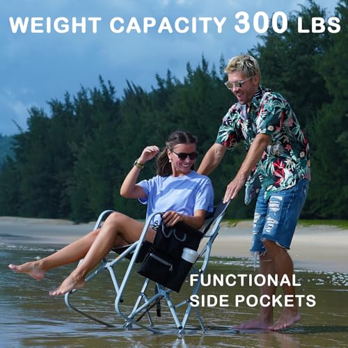 FUNDANGO Oversized Portable Rocking Camping Chair with Cooler and Side Pocket T5034