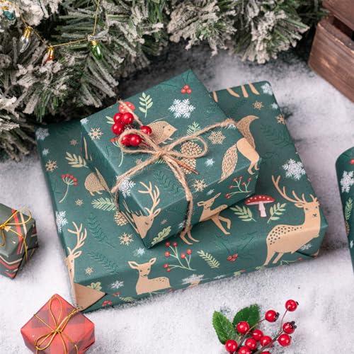 RUSPEPA Christmas Wrapping Paper Jumbo Roll Kraft Paper, Christmas Tree Design, 30 in x 100 ft U53088