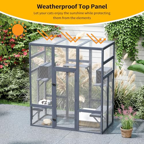 COZIWOW 70 Inches Wooden Catio Outdoor Cat Enclosure with Waterproof Roof I9907