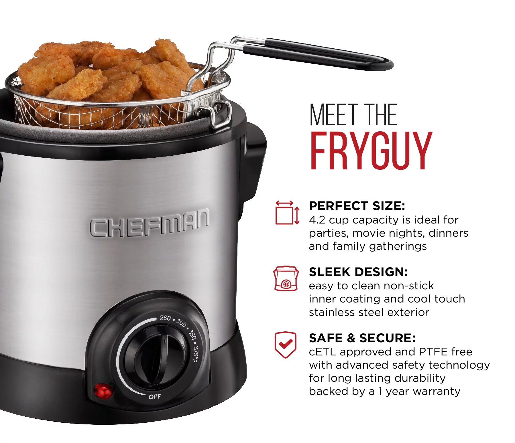 Chefman Fry Guy 1 Liter Deep Fryer, Stainless Steel U348668