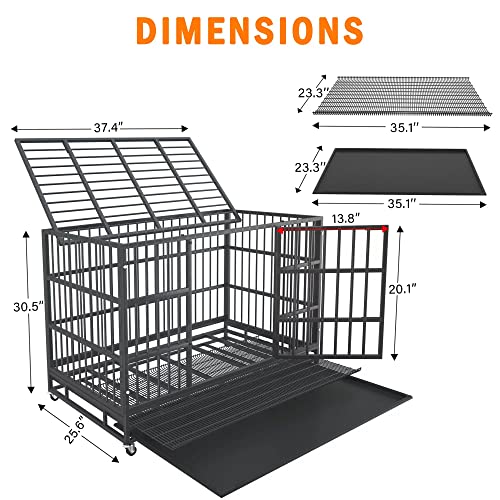 Heavy Duty Dog Crate Cage Kennel for Large Dogs with Removable Trays and Wheels J3652