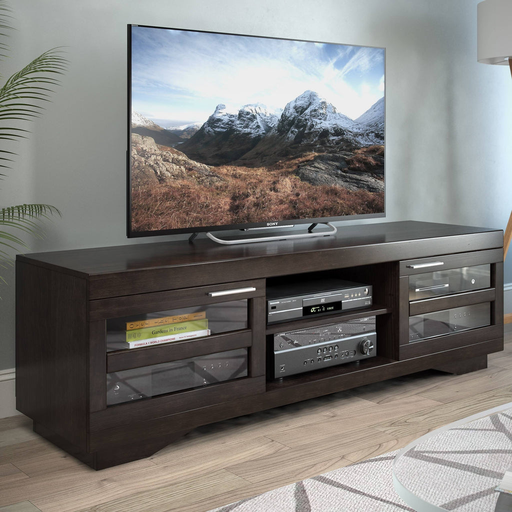 SONAX Granville 66-Inch Wood Veneer TV Bench, Mocha Black X3543