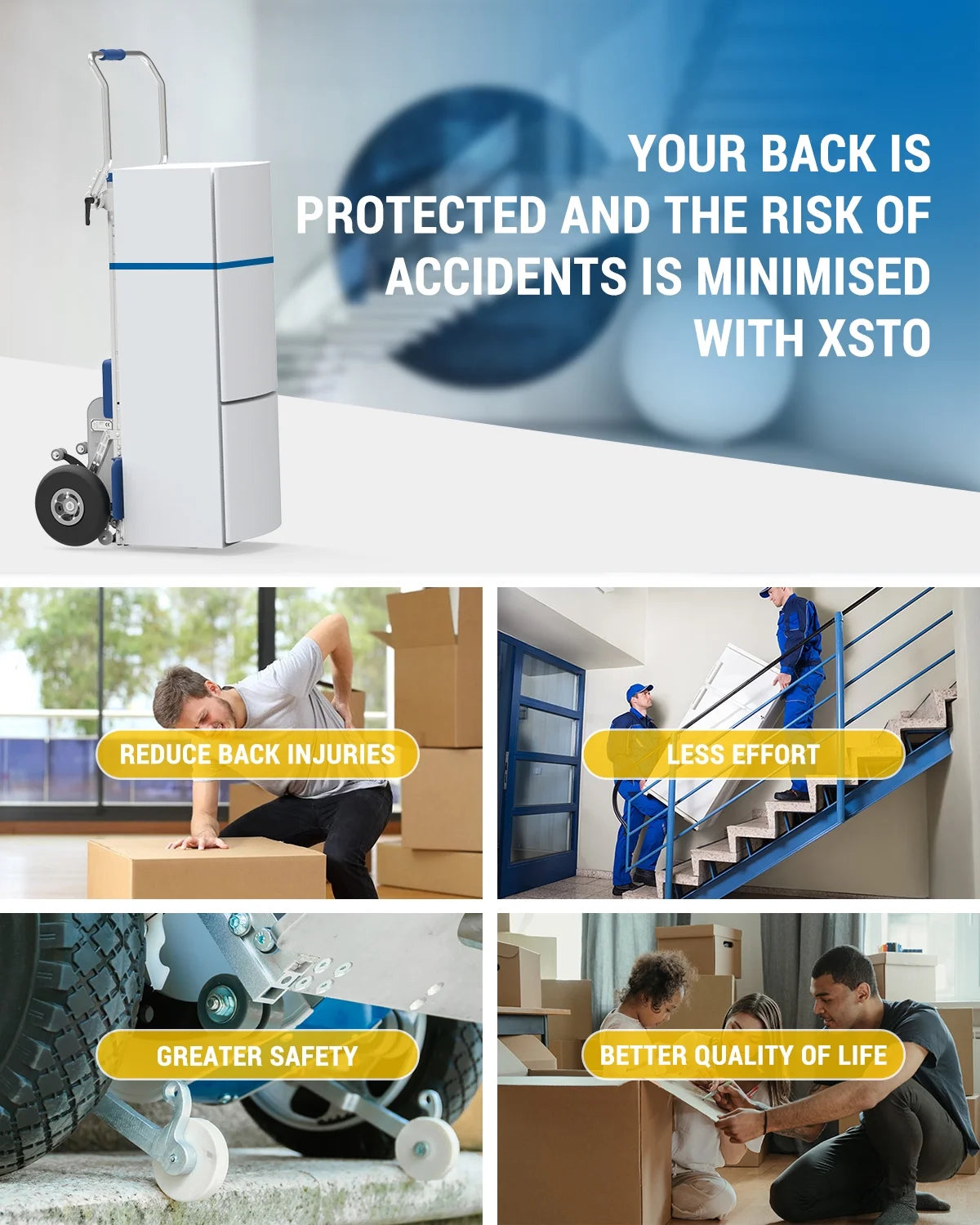 XSTO ZW7170G Electric Stair Climbing Hand Truck Dolly Cart with Auto Edge Brake, 375LBS Capacity Y18524