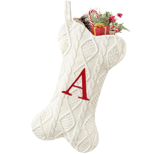 Malier Dog Christmas Stocking with Initials, Letter B, White Large Bone Shape M71542