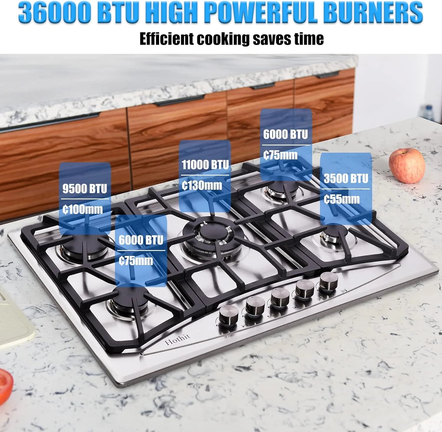 Tabaray Propane Gas Cooktop 30 Inch 5 Burner Stainless Steel Built-in U803611