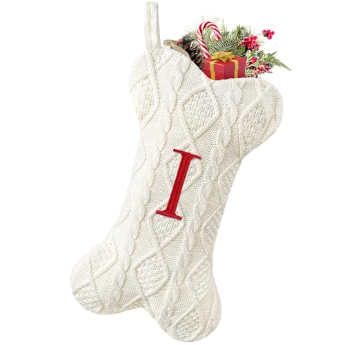 Malier Dog Christmas Stocking with Initials, Letter B, White Large Bone Shape M71542