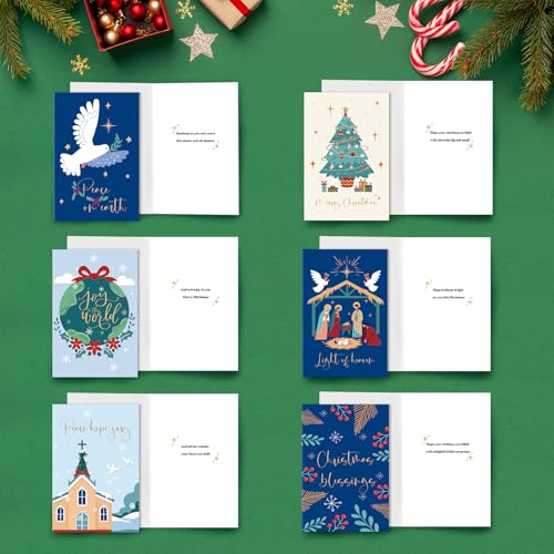 24 Pack Christian Christmas Cards, Religious Holiday Card Set with 6 Designs E9614