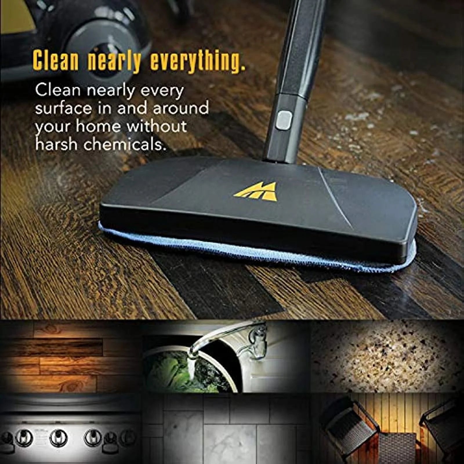 McCulloch MC1275 Heavy-Duty Steam Cleaner with 18 Accessories, Yellow/Grey U77989