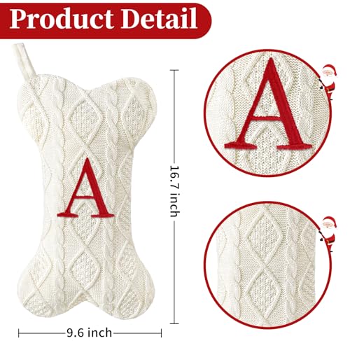 Malier Dog Christmas Stocking with Initials, Letter B, White Large Bone Shape M71542