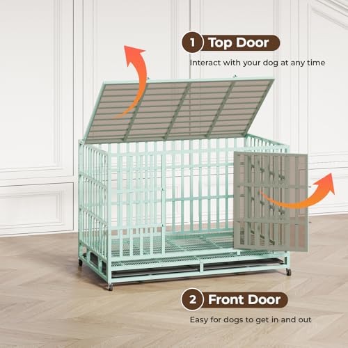 48 Inch Heavy Duty Dog Crate for Large Dogs, Double Door Steel Cage with Removable Tray L544488