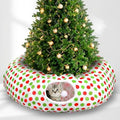 Soulchen Cat Tunnel Christmas Tree Skirt 3ft x 3ft Red and Green Bed Cat Tunnel Under Christmas Tree Protector Collapsible Bed with Ball Washable Cushion for Kitten Indoor Peekaboo Xmas Gifts