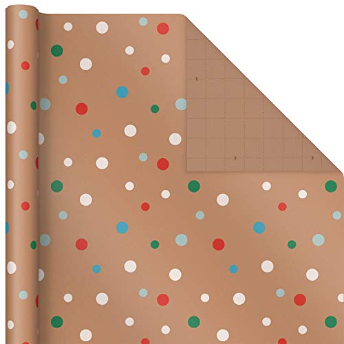 Hallmark Christmas Wrapping Paper Bundle with Cut Lines, Kraft, Red Trucks, 4 Rolls D91100