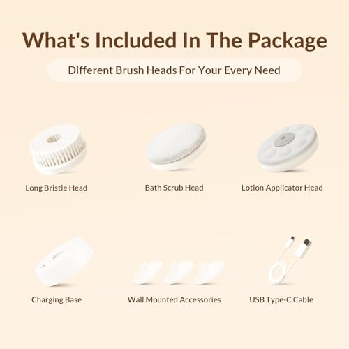 Electric Body Brush Back Scrubber for Shower, Waterproof Dual Handle with 3 Heads X695155