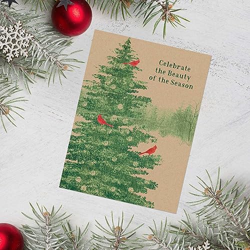 Masterpiece Holiday Greetings Christmas Cards with Snowy Cardinal Wreath, 16 Boxed with Envelopes L381397