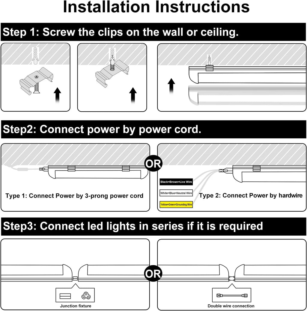 WAGEE LED Shop Lights 4FT 50W 7750 Lumen 6000K Linkable Plug and Play (10 Pack) I68391