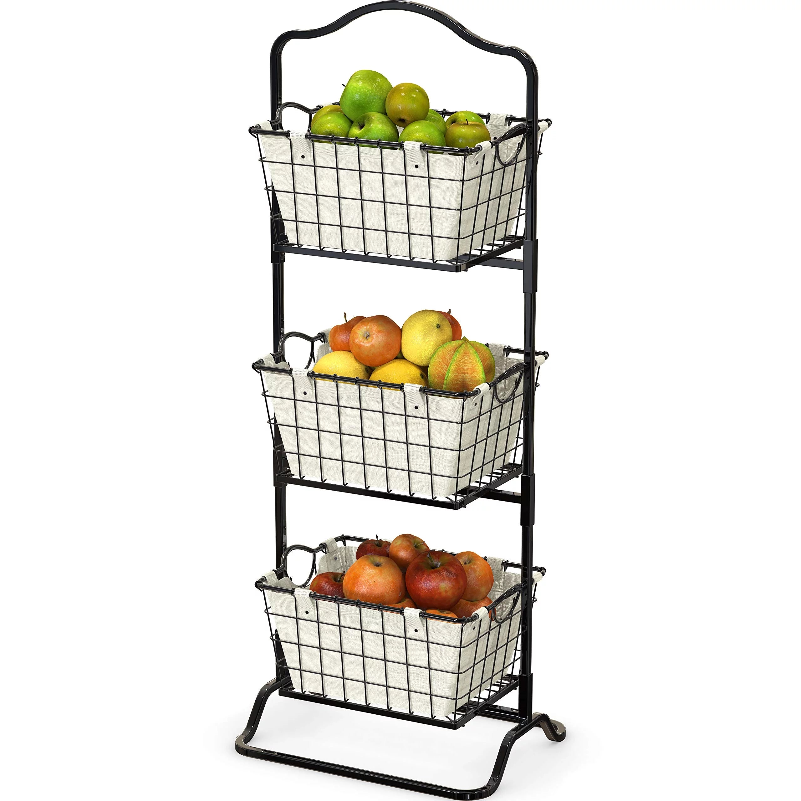 SimpleHouseware 3-Tier Rigid Wire Market Fruit Basket Stand, Black