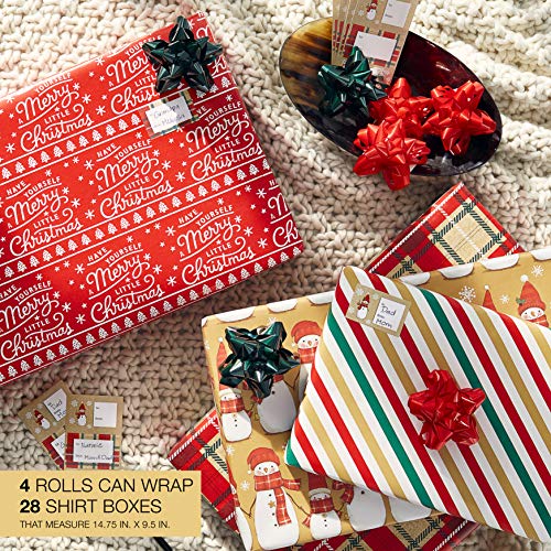 American Greetings Christmas Wrapping Paper Set, Red and Tan Brown, 120 sq ft, 4 Rolls R967653
