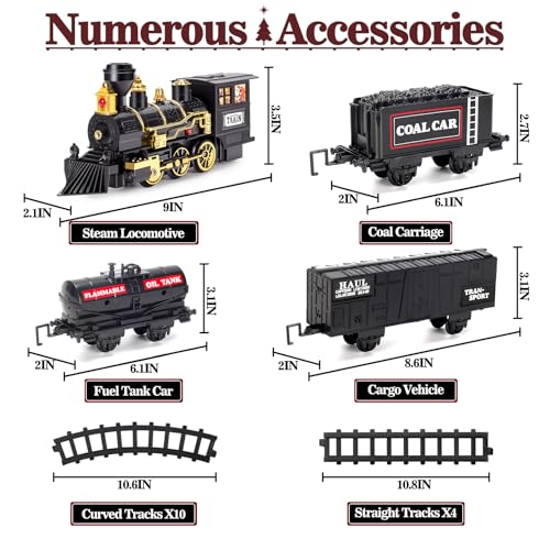 OleFun Train Set with Steam, Sounds & Lights, Christmas Railway Kit for Kids Y329016