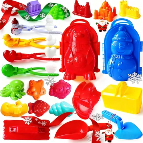 IELEK Winter Snowball Tool Kit for Kids with Handle for Snow Ball Maker Shapes Winter Outdoor Beach Toys Christmas Xmas Gifts for Kids with Snowball Launcher, Duck Snowball Maker, Animal Sand Molds